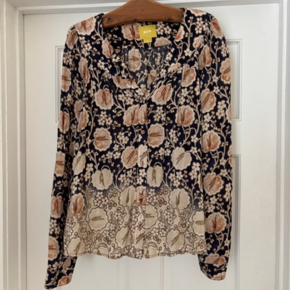 Maeve Ori Bibbed Floral Ombre Button Down Top